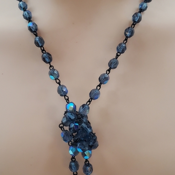 NEW stunning blue iridescent glass bead necklace - Picture 2 of 9